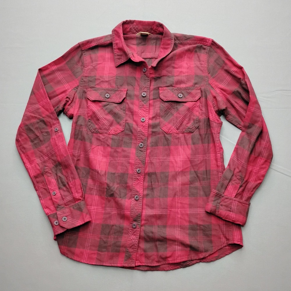 Duluth Trading Co Womens Red Black Plaid Flannel Button Down Shirt Size M